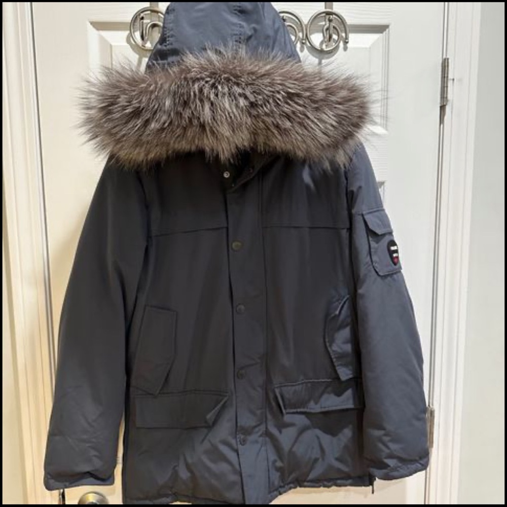 Pajar Men's Dark Gray Hooded Puffer Jacket with Fur Trim